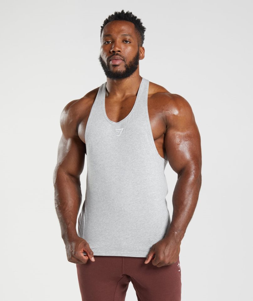 Men\'s Gymshark React Stringer Tanks Light Grey | NZ 3XKATY